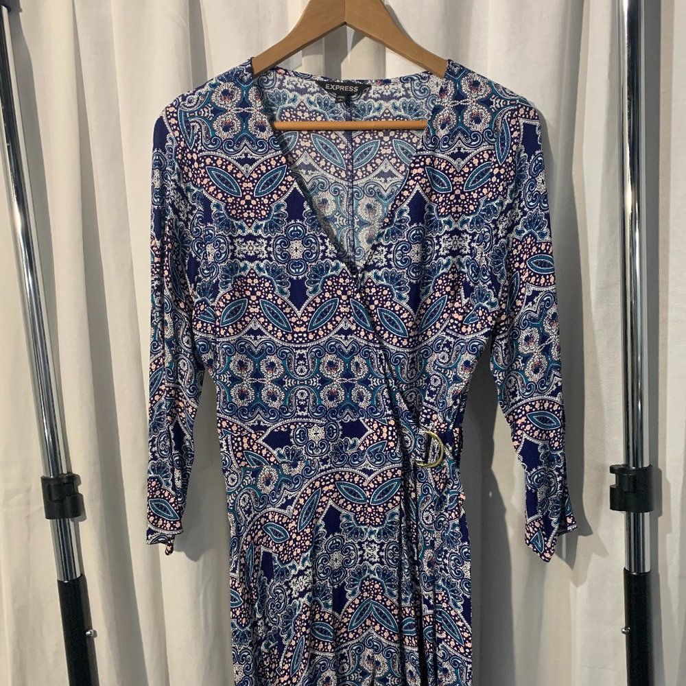 Midi Dress From Express	long sleeve blue paisley pattern